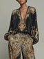 Women's Set | Long-Sleeved V-Neck Top, Wide-Leg Trousers 3