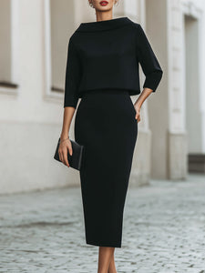 Women’s Set | Structured Boat Neck Top, Midi Skirt 0