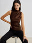 Women’s Sleeveless Faux Leather Drape Top