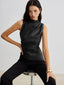 Women’s Sleeveless Faux Leather Drape Top