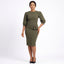 Women’s Structured Midi Dress with Three-Quarter Sleeves