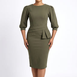 Women’s Structured Midi Dress with Three-Quarter Sleeves