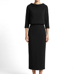 Women’s Structured Two-Piece Set with Boat Neck Top and Midi Skirt