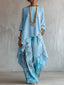 Women's Suit | Asymmetrical Neckline, Floral Print Trousers 0