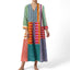 Women’s Patchwork Stripe Midi Dress with V-Neck