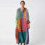 Women’s Patchwork Stripe Midi Dress with V-Neck