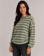 Women's Sweater | Fuzzy Striped Knit, Crew Neckline 0