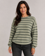 Women's Sweater | Fuzzy Striped Knit, Crew Neckline 1