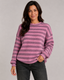 Women's Sweater | Fuzzy Striped Knit, Crew Neckline 5