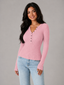 Women's Top | Buttoned Henley Neckline, Ribbed Texture 8