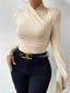 Women's Top | Long Sleeve, Draped Crossover Front 2