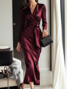 Women’s Wrap Dress | Satin Fabric, Adjustable Waist Tie 0