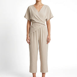 Women’s Wrap V-Neck Top and Cropped Pants Set