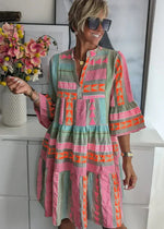 Womens Dress | V-Neck, 3/4 Sleeves, Tiered Design 0