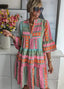 Womens Dress | V-Neck, 3/4 Sleeves, Tiered Design 0