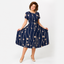Women's Navy Polka Dot Chiffon Midi Dress