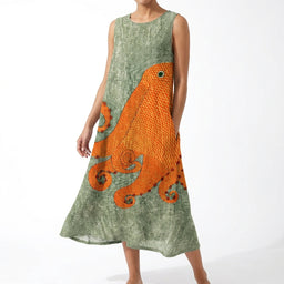 Women’s Sleeveless Ocean Print Midi Dress