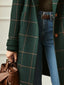 Women’s Long Check Coat with Lapel Collar