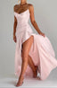 Women's Ruffle Hem Satin Maxi Dress
