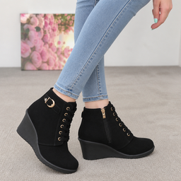 Women’s Buckle-Strap Wedge Ankle Boots