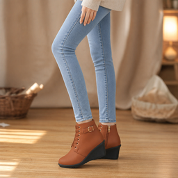 Women’s Buckle-Strap Wedge Ankle Boots