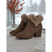 Women’s Fur-Trimmed Block Heel Ankle Boots