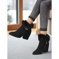 Women’s Fur-Trimmed Block Heel Ankle Boots