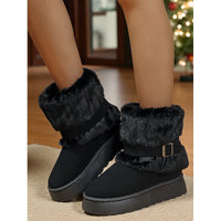 Women’s Fur-Trimmed Snow Boots with Buckle Strap
