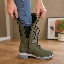 Women’s Knee High Boots with Knitted Cuff and Side Zip
