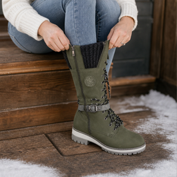 Women’s Knee High Boots with Knitted Cuff and Side Zip