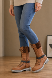 Women’s Knee High Boots with Knitted Cuff and Side Zip