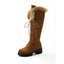 Women’s Lace-Up Knee High Boots with Faux Fur Trim