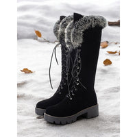 Women’s Lace-Up Knee High Boots with Faux Fur Trim