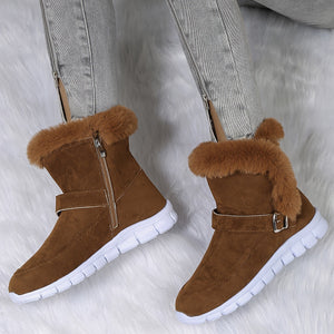 Women’s Plush-Trimmed Ankle Snow Boots with Side Zip