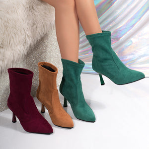 Women’s Pointed-Toe Ankle Boots with Clear Heel
