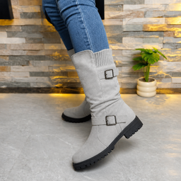 Women’s Ribbed-Cuff Slouch Boots with Lug Sole