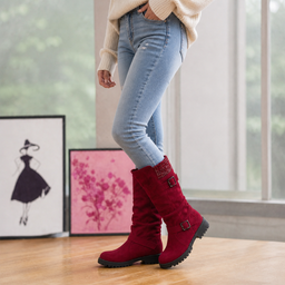 Women’s Ribbed-Cuff Slouch Boots with Lug Sole