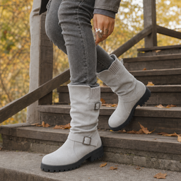 Women’s Ribbed-Cuff Slouch Boots with Lug Sole