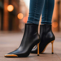 Women’s Stiletto Ankle Boots with Gold Toe Cap