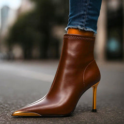 Women’s Stiletto Ankle Boots with Gold Toe Cap