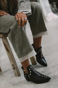 Women’s Studded Pointed-Toe Ankle Boots